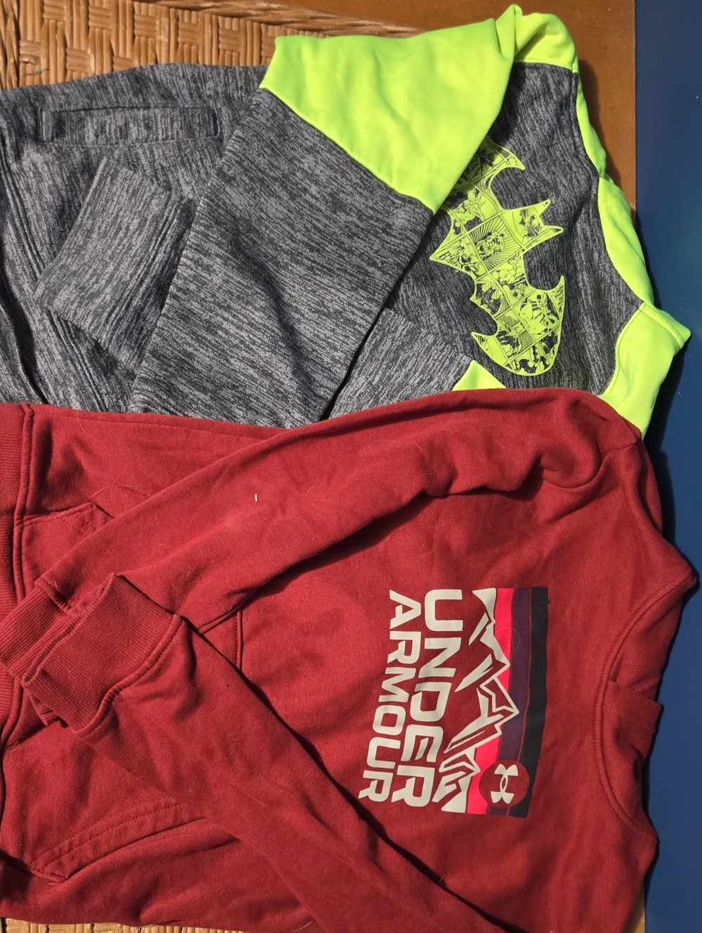 Under Armour Red Pullover Hoodie with Gray & Neon Batman Accent Hoodie